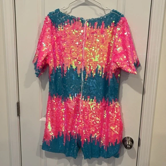 Plus Size Pink Party Sparkly Sequin Glitter V Neck Romper Size 14/16 - Picture 4 of 4